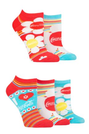 Ladies 5 Pair Coca Cola Flowers Shoe Liner Socks