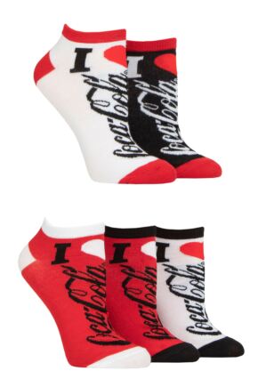 Ladies 5 Pair Coca Cola Love Shoe Liner Socks