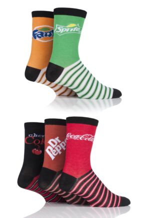 Mens and Ladies 5 Pair Coca-Cola, Dr Pepper, Fanta, Sprite and Cherry Coke Socks