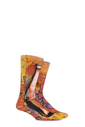 Mens 1 Pair Coca Cola Graffiti Bottle Printed Socks Orange