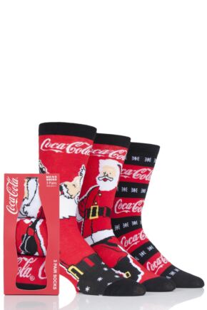 Mens 3 Pair Coca Cola Santa Design Gift Boxed Socks