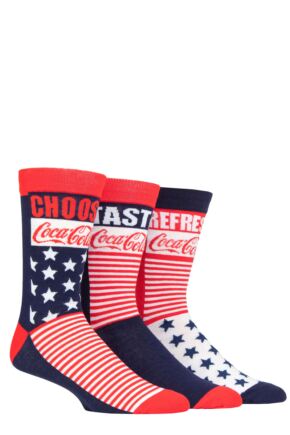 Mens 3 Pair Coca Cola Stars and Stripes Cotton Socks