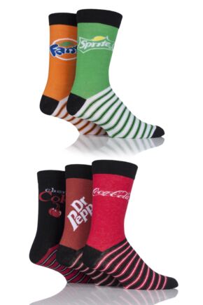 Mens and Ladies 5 Pair Coca-Cola, Dr Pepper, Fanta, Sprite and Cherry Coke Socks