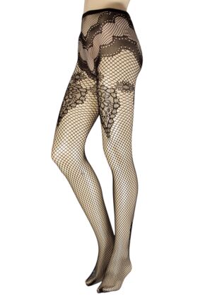 Ladies 1 Pair Trasparenze Curry Floral Net Tights
