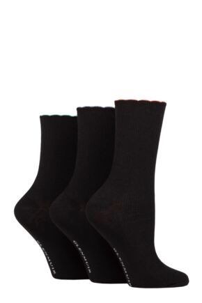 Ladies 3 Pair Glenmuir Scallop Hem Ribbed Bamboo Socks