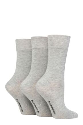 Ladies 3 Pair Glenmuir Comfort Cuff Plain Bamboo Socks Grey 4-8