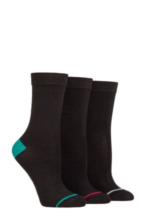 Ladies 3 Pair Glenmuir Contrast Heel and Toe Bamboo Socks