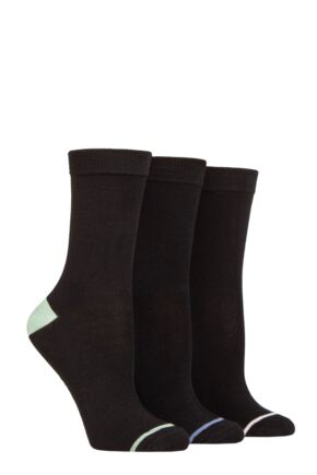 Ladies 3 Pair Glenmuir Contrast Heel and Toe Bamboo Socks