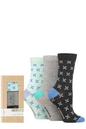 Ladies 3 Pair Glenmuir Patterned and Plain Gift Boxed Bamboo Socks