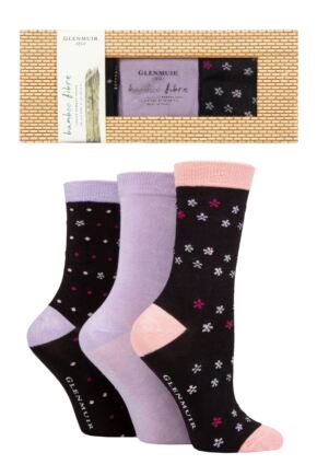 Ladies 3 Pair Glenmuir Patterned and Plain Gift Boxed Bamboo Socks