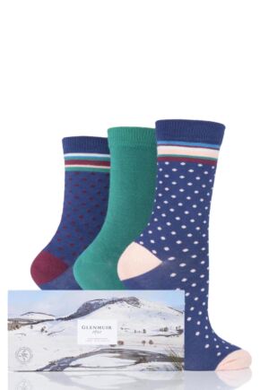 Ladies 3 Pair Glenmuir Dots and Plain Gift Boxed Bamboo Socks