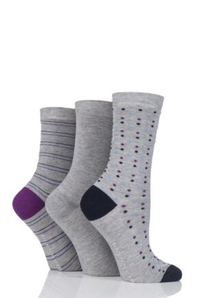 Ladies 3 Pair Glenmuir Fine Striped and Dot Bamboo Socks