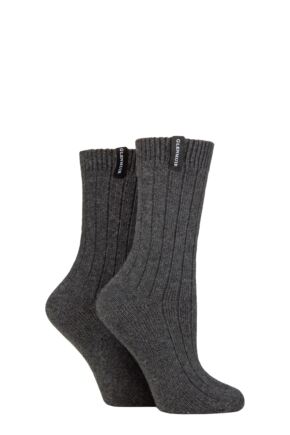 Ladies 2 Pair Glenmuir Classic Boot Socks Charcoal UK 4-8