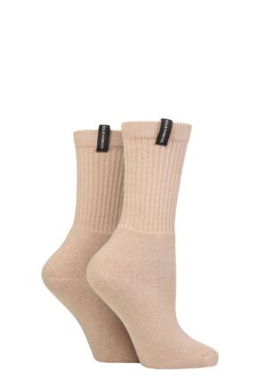 Ladies 2 Pair Glenmuir Classic Cushioned Cotton Boot Socks Natural UK 4-8