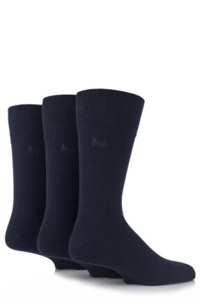 Mens 3 Pair Pringle Dunvegan Comfort Cuff Plain Cotton Socks Navy