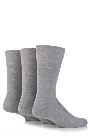 Mens 3 Pair Pringle Dunvegan Comfort Cuff Plain Cotton Socks Grey