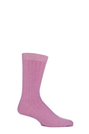 Mens 1 Pair Viyella Short Wool Ribbed Socks With Hand Linked Toe Sugar Pink