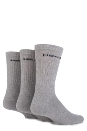 Mens 3 Pair Head Plain Cotton Sport Crew Socks In Grey