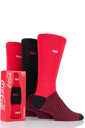 Mens 3 Pair Coca Cola Striped Foot Cotton Socks In Gift Box