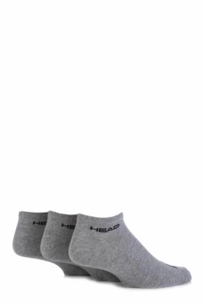 Mens 3 Pair Head Plain Cotton Sport Sneaker Socks In Grey