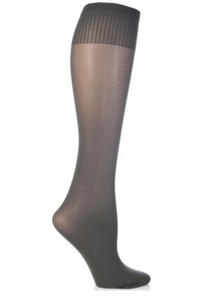 Ladies 1 Pair Trasparenze Laura Microfibre Knee Highs Dark Grey