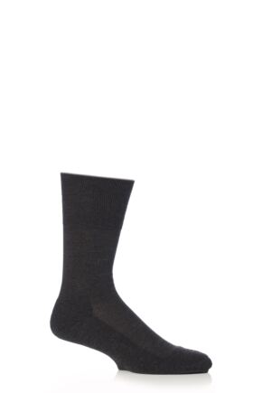 Mens 1 Pair Falke Airport Plus Plain Virgin Wool and Cotton Cushioned Business Socks Anthracite Melange 43-44