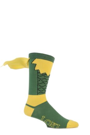 Mens 1 Pair SOCKSHOP Marvel Loki Cape Cotton Socks Green 11-13
