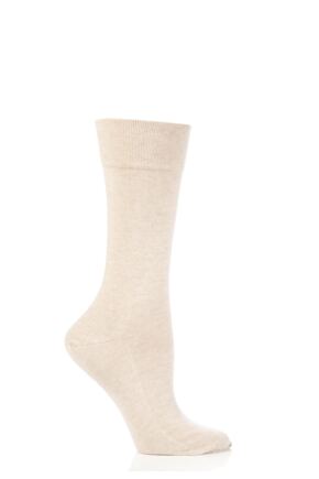 Ladies 1 Pair Falke Sensitive London Left And Right Comfort Cuff Cotton Socks Sand Melange 35-38