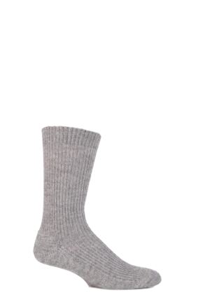 Mens and Ladies 1 Pair SOCKSHOP of London Alpaca Ribbed Boot Socks With Cushioning Natural Grey 8-10