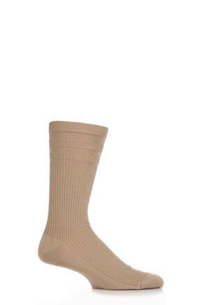 Mens 1 Pair Pantherella Cotton Ribbed Comfort Top Socks Light Khaki L