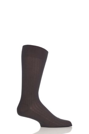 Mens 1 Pair Pantherella Merino Wool Rib Socks Dark Brown Mix 7.5-9.5