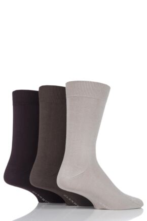 Mens 3 Pair Glenmuir Classic Bamboo Plain Socks Beige