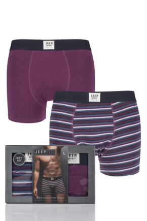 Mens 2 Pair Jeep Spirit Cotton Rich Fitted Trunks Gift Box
