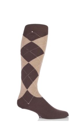 Mens 1 Pair Pringle of Scotland 80% Cashmere Argyle Pattern Knee High Socks Brown