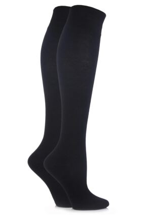 Ladies 2 Pair Elle Plain and Striped Cotton Knee Highs Black