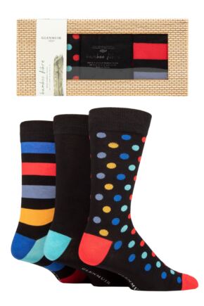Mens 3 Pair Glenmuir Patterned and Plain Gift Boxed Bamboo Socks