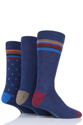 Mens 3 Pair Glenmuir Gift Boxed Spot Bamboo Socks Navy 7-11