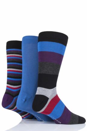 Mens 3 Pair Glenmuir Gift Boxed Mixed Stripes Bamboo Socks