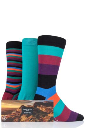 Mens 3 Pair Glenmuir Gift Boxed Mixed Stripes Bamboo Socks