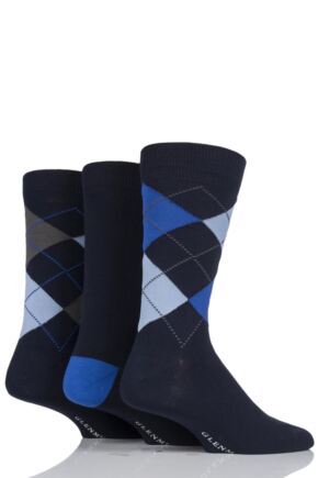 Mens 3 Pair Glenmuir Classic Bamboo Argyle Socks