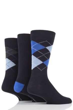 Mens 3 Pair Glenmuir Classic Bamboo Argyle Socks