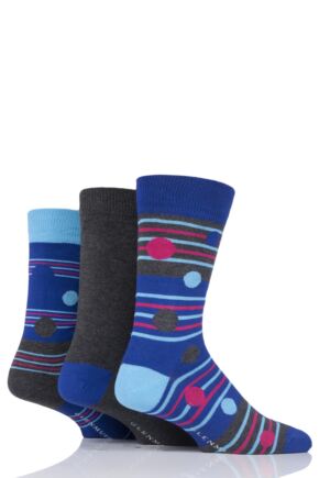 Mens 3 Pair Glenmuir Dot Stripe and Plain Bamboo Socks