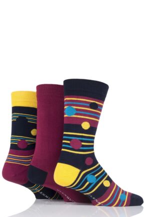 Mens 3 Pair Glenmuir Dot Stripe and Plain Bamboo Socks