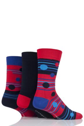 Mens 3 Pair Glenmuir Dot Stripe and Plain Bamboo Socks
