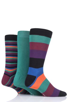 Mens 3 Pair Glenmuir Mixed Stripe Bamboo Socks