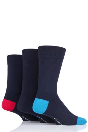 Mens 3 Pair Glenmuir Contrast Heel Navy Bamboo Socks