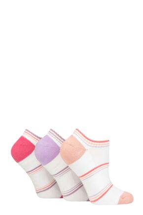 Ladies 3 Pair Pringle Johanne Cushion Trainer Socks White Peach / Purple / Pink UK 4-8