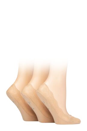 Ladies 3 Pair Pringle Lace Shoe Liner Socks Beige 4-8