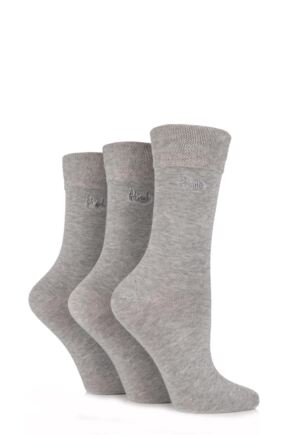 Ladies 3 Pair Pringle Jean Plain Comfort Cuff Cotton Socks Light Grey