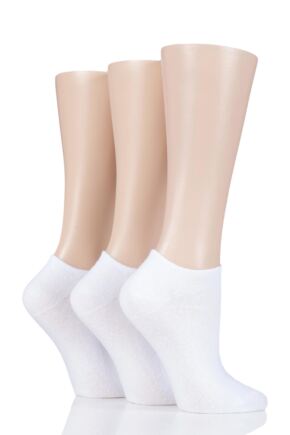 Ladies 3 Pair Pringle Plain and Patterned Cotton Trainer Socks White 4-8 Ladies